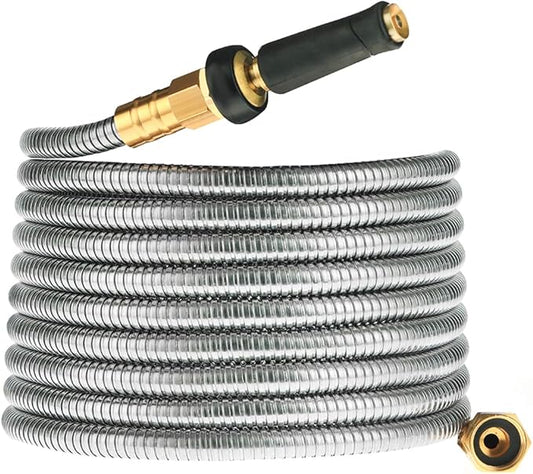 Rosy Earth Expandable Metal Garden Hose 75 FT - 304 Stainless Steel Water Hose 75 FT - Heavy Duty non Kinking Flexible Garden Hose, no Bite