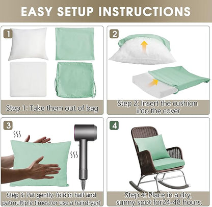 Outdoor Seat Cushion Set 22 x 22 In, Water-Resistant & Fade-Resistan, Patio Furniture Cushions with Removable Cover Deep Seat & Back Cushion with Handle and Adjustable Straps for Chair Sofa,4PC