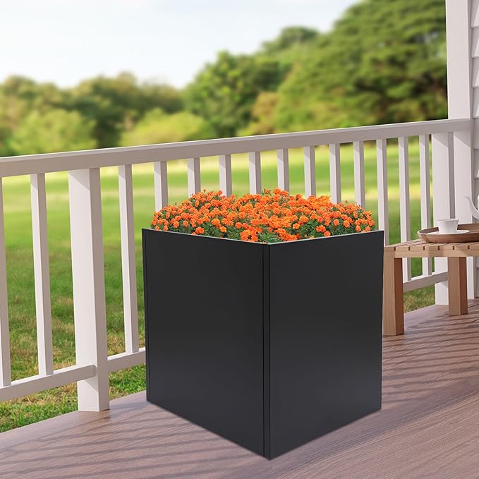 26Inch Steel Planter Box Metal Planter Large Tall Square Planters for Indoor Outdoor Plants, Heavy Duty Flower Pot for Patio, Yard, Garden (Black, 26" L x 26" W x 26" H)