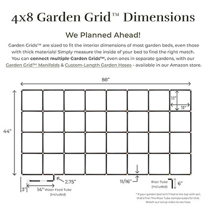 Garden Grid Watering System, 4x8 | Garden Irrigation System for Garden Beds | Pre-Assembled, Waters Every Plant, 2-Min Setup, USA-Made, Lasts 5–10x Longer Than Drip Irrigation | Standard, 44"x88"