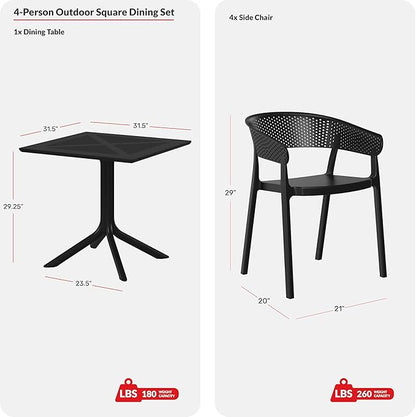 Costaelm Table Chairs Set of 4, HDPE Patio Square Dining Table and Stackable Chairs, Outdoor Small Patio Furniture Set All Weather for Backyard Porch Poolside, Red