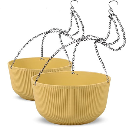Dexceder 8.75 Inch Self Watering Hanging Planters Indoor Outdoor, Thickened Hanging Basket Flower Plant Pot (2 Pack, Yellow)