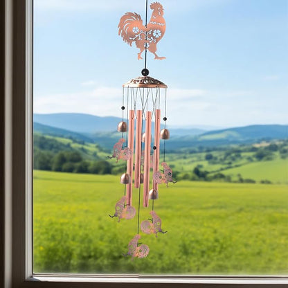 Outside Brass Rooster Wind Chimes – Handcrafted with Deep Melodic Tone, Christmas/Birthday Decor for Garden & Patio Lovers, Unique Housewarming Present for Outdoor Spaces