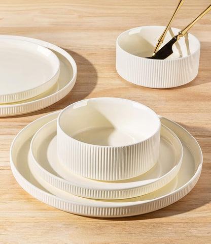 TheTerra Ceramic Dinnerware Sets for 4, 16 Pieces Porcelain Lightweight Plates and Bowls Sets, Scratch Resistant Dish Set, Oven & Microwave & Dishwasher Safe, Beige