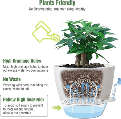 UOUZ 12inch 2Pack Large Self Watering Planters, Plastic Plant Pots with 60oZ Removable Deep Reservoir and Multi Mesh Drainage Holes for Indoor Outdoor Garden Plants and Flowers, White