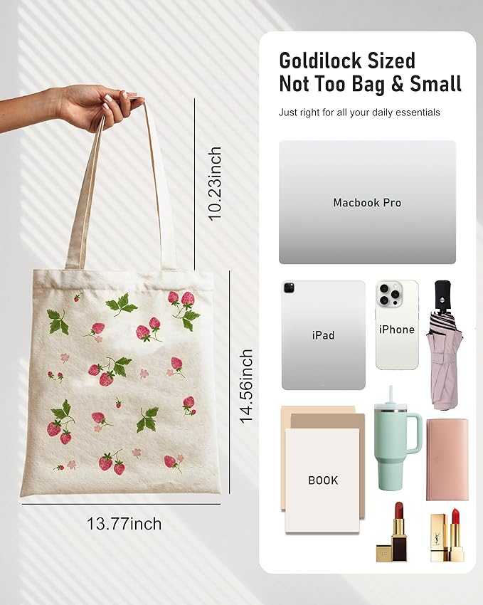 Canvas Tote Bag with Aesthetic Prints, Cute Tote Bag for Women Girls with Wide Strap, Gifts for Cat Book Lovers