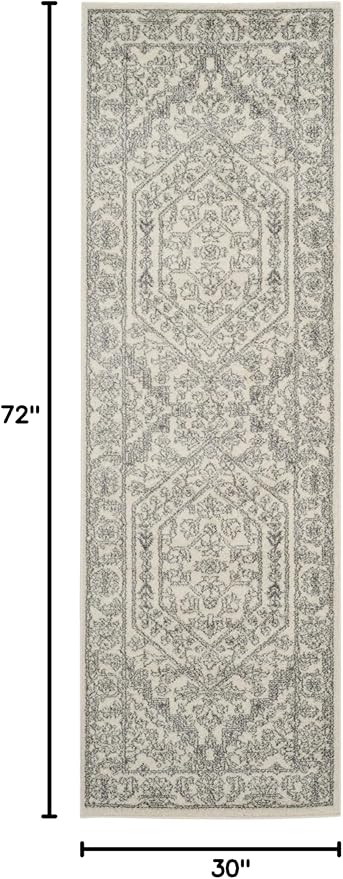 SAFAVIEH Adirondack Collection Runner Rug - 2'6" x 6', Ivory & Silver, Oriental Medallion Design, Non-Shedding & Easy Care, Ideal for High Traffic Areas in Living Room, Bedroom (ADR108B)