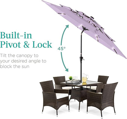 Best Choice Products 10ft 3-Tier Solar Patio Umbrella, Outdoor Market Sun Shade for Backyard, Deck, Poolside w/ 24 LED Lights, Tilt Adjustment, Easy Crank, 8 Ribs - Lavender