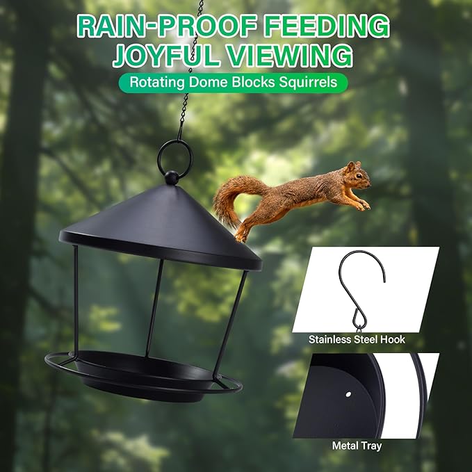 Bird Feeder for Outdoor Hanging,Hanging Bird Feeder with Roof,Elegant Garden Sculpture with Multi-Use Bird Bath and Feeder with Chain and Hook,Creative Decor for Patio Balcony Yard Home (M)