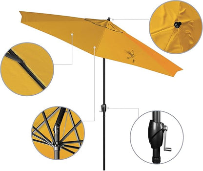 California Umbrella 9' Rd Aluminum Patio Umbrella, Crank Lift, Auto Tilt, Black Finish, 4yr Fade Warranty, Yellow