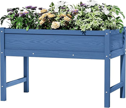 HDPE Raised Garden Bed with Legs, Outdoor All-Weather Elevated Planter Box Raised Beds for Seeds, Herb, Flower, Vegetable (Navy Blue)