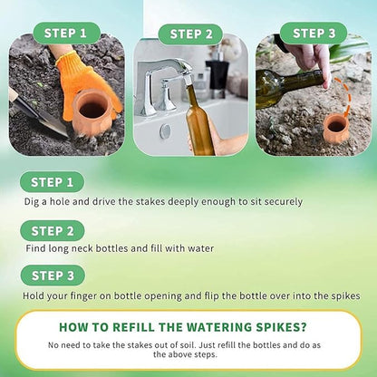 Tcamp 8Pack Plant Self Watering Spikes, Terracotta Plant Watering Devices Wine Bottle Plant Self-Watering Stakes for Indoor Outdoor Plants