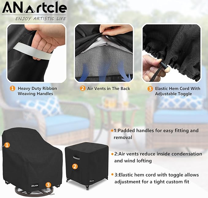 3 Pieces Patio Bistro Sets Cover,600D Waterproof Heavy Duty Patio Furniture Covers,Includes 2 Outdoor Swivel Chair Covers and 1 Patio Wicker Side Table Cover(Black)