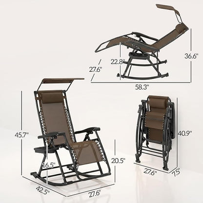 Outsunny Outdoor Rocking Chairs, Foldable Reclining Zero Gravity Lounge Rocker with Pillow, Cup & Phone Holder, Combo Design with Folding Legs, Brown