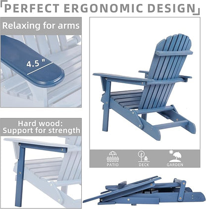 Outdoor Wooden Folding Adirondack Chair Set of 2 with Pre-Assembled BackRest, Wood Patio Chair for Garden Backyard Porch Pool Deck Firepit