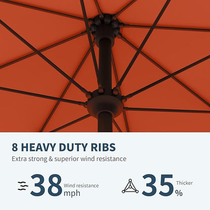 PatioKingdom 11FT Patio Umbrella,Outdoor Umbrella with Push Button Tilt and Crank,Market Table Umbrella with 8 Sturdy Fiberglass Ribs UV Protection(Orange, 11FT)