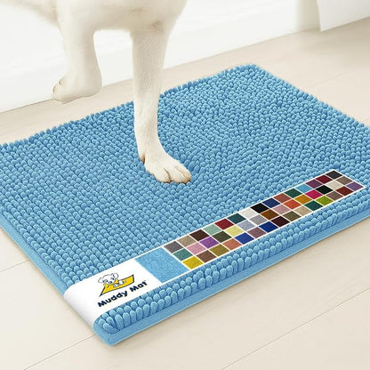 Muddy Mat® | Super Water Absorbent Door Mat Indoor, Microfiber Quick Dry Chenille Entryway Rug, Slip Resistant Front Door Mat, Indoor Mats for Entryway, Machine Washable Pet Rug, Sky Blue 20" x 33"