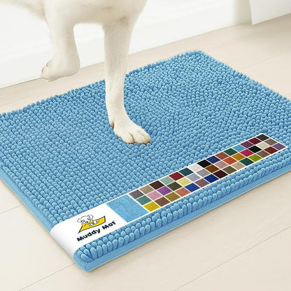 Muddy Mat® | Super Water Absorbent Door Mat Indoor, Microfiber Quick Dry Chenille Entryway Rug, Slip Resistant Front Door Mat, Indoor Mats for Entryway, Machine Washable Pet Rug, Sky Blue 3ft x 4ft