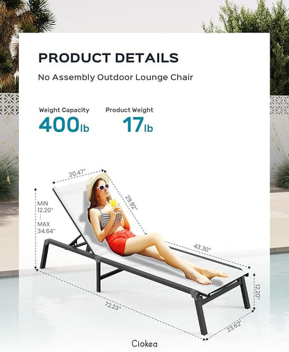Patio Chaise Lounge Chair Set of 4, Foldable Lounge Chair for Outside, Aluminum Chairs with 5 Adjustable Backrest, Outdoor Pool Lounger for Patio, Lawn, Deck, White