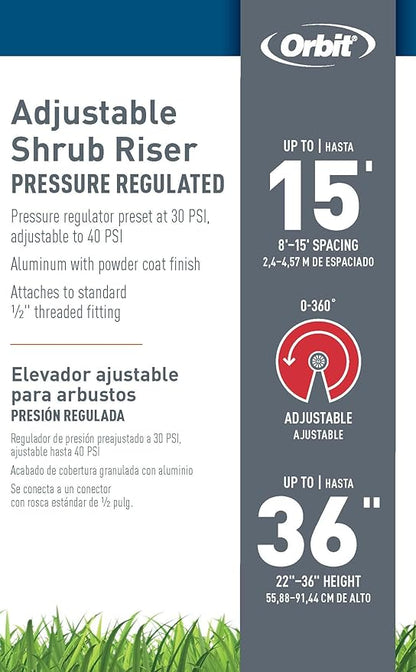 Orbit 37335E - 22" - 36" Pressure-Regulating Adjustable Sprinkler Riser with 15' Adjustable Pattern Nozzle