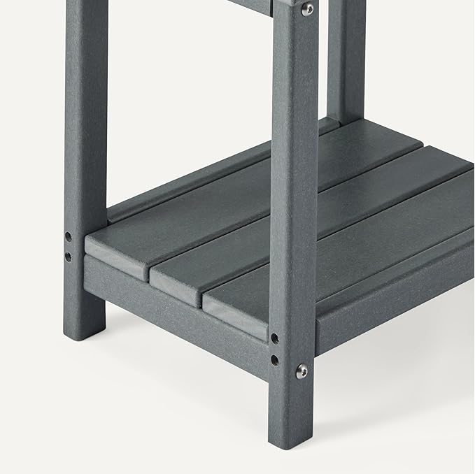 Amazon Basics Outdoor Side Table with Lower Shelf, Weather-Resistant Stainless Steel, 41.91cm x 32cm x 41.91cm, Grey, 1-Pack