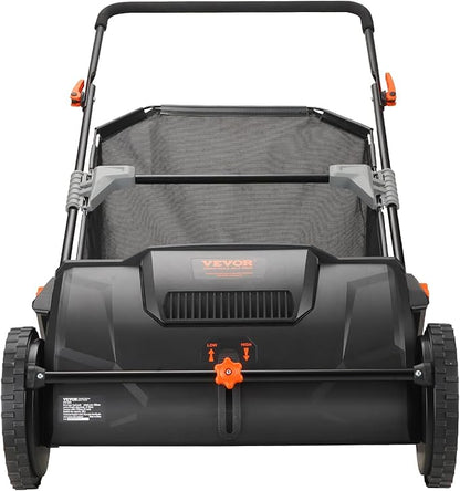 VEVOR Push Lawn Sweeper, 21inch Leaf & Grass Collector, Heavy Duty Thickened Steel Durable to Use with Large Capacity 3.5 cu. ft. Mesh Collection Hopper Bag, 2 Spinning Brushes