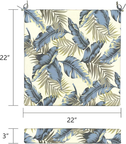 LVTXIII Outdoor Chair Cushions, Fade-Resistant Patio Furniture Cushions Outdoor Chair Pads with Ties for Dining Chairs and Garden Furniture Use, 22"x22"x3" Pack of 2, ‌Lush Palm Blue