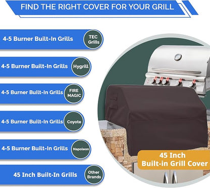 Covers & All Built-in Grill Cover for Outdoor Grill – Heavy Duty 12 oz Waterproof Built-in BBQ Grill Cover, PVC-Coated Polyester with Elastic Hem for Snug Fit (45 x 27 x 24.75 inches, Coffee)