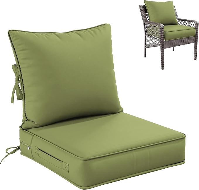 Premium Outdoor Seat Cushion Chair Cushions for Patio Furniture 19 L X 19 W X 4 H Waterproof & Fade Resistant Deep Seat and Backrest Cushion Set with Removable Covers for Chair, Sofa