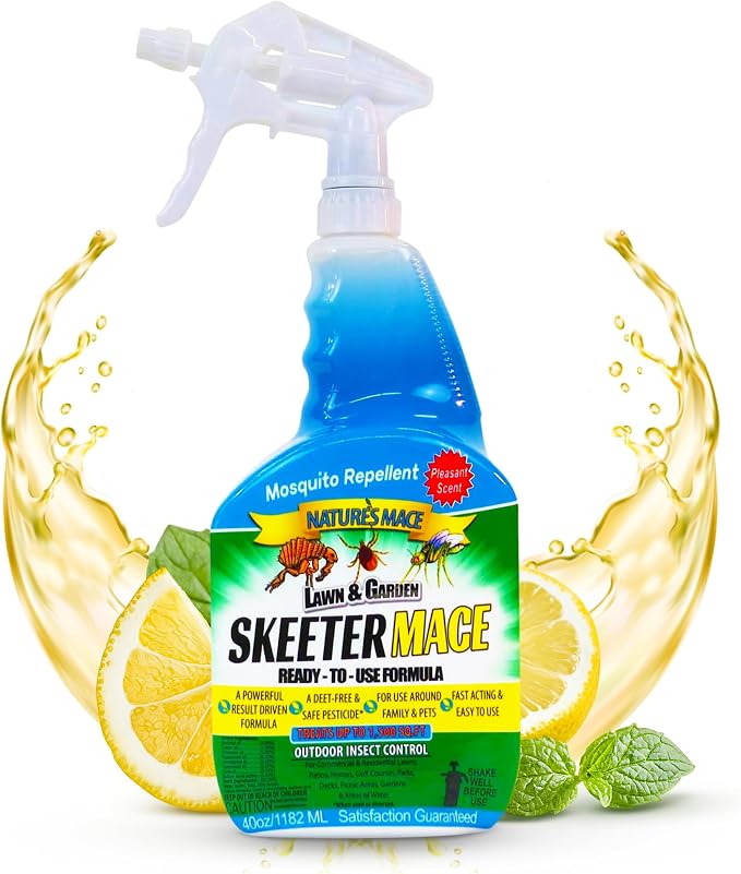 Nature’s MACE Skeeter Pest Repellent Spray - Safe for Pet and Plants, Outdoor Repellent Pest Control, Yard Protection Insect and Spider Barrier Treatment Essential Oil Formula Fresh Scent - 40oz