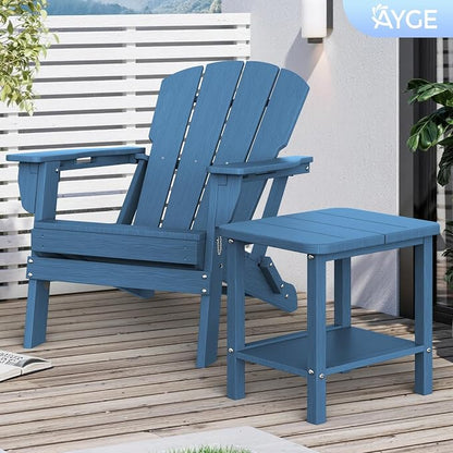 Ayge 17.7" Double Outdoor Side Table, Rectangular HDPE Adirondack End Table for Patio, Lawn, Pool, Garden, Backyard，Navy