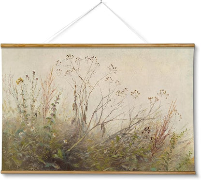 ARPEOTCY Extra Large Vintage Framed Wall Art, 36x54 Inch Farmhouse Retro Wildflower Field Botanical Landscape Hanging Wall Art, Rustic Canvas Home Decor Aesthetic for Living Room Bedroom Office