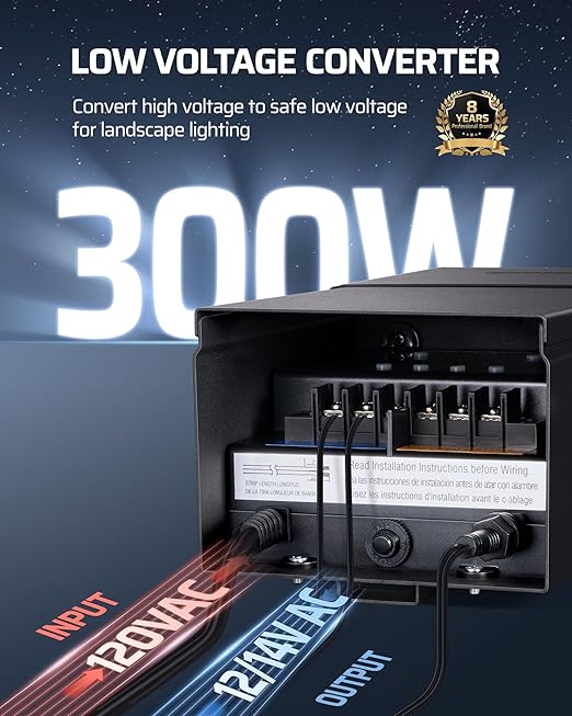 DEWENWILS 300W Low Voltage Landscape Transformer, 2 Zone Independent Control, 120V to 12V/14V AC, Outdoor Landscape Lighting Transformer with Timer & Photocell Sensor, Weatherproof