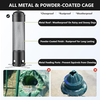 LCSEVEN Bird Feeders for Outdoors Squirrel Proof with Weight-Activated Perches, Hanging Bird Feeder for Outside, Metal Feeder for Wild Cardinal, Finch, Blue Jay, Chickadee, 3.6LB Seed Capacity, Black