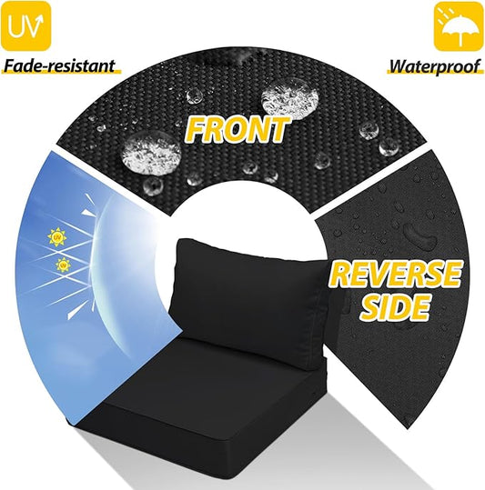 AAAAAcessories Outdoor Seat Cushions for Chairs, Fade-Resistant, Waterproof Patio Furniture Replacement Cushions, 23.5" x 25.5" x 5" + 23.5" x 13.5", Charcoal Black
