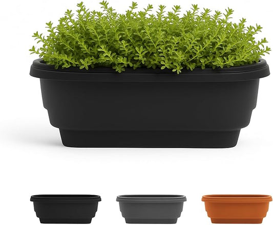 Bloem 24" Black Resin Deck Rail Round Planter, 9" H, 24" L, 12" W, Fits Rail Sizes Between 4.75" - 5.75" Wide