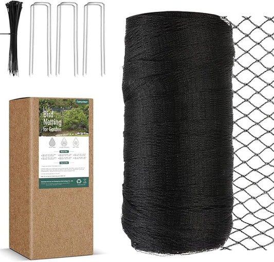 Bird Netting for Garden, Fetanten 7.5 x 33 FT Netting for Garden Protection Vegetables Fruit Trees Blueberry from Birds Deer Poultry, Heavy Duty Woven Mesh Net Animal Fencing with Ties and Staples