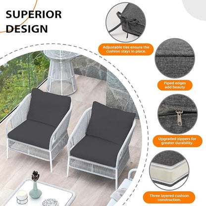 Sundale Outdoor Olefin Deep Seat Cushion Set of 2, Patio Chair Cushion and Pillow, Water-Resistant Sectional Sofa Pad with Straps Medium Gray, 24 x 24 x 4 Inches