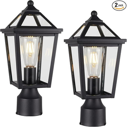 Colonial Outdoor Post Light Fixture,Modern Exterior Pillar Lantern with Black Finish & Clear Glass, Pole Light for Garden, Backyard, Courtyard, Patio, Pathway,RZ-032P-2 BK