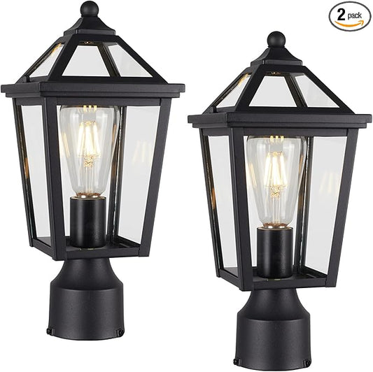 Colonial Outdoor Post Light Fixture,Modern Exterior Pillar Lantern with Black Finish & Clear Glass, Pole Light for Garden, Backyard, Courtyard, Patio, Pathway,RZ-032P-2 BK