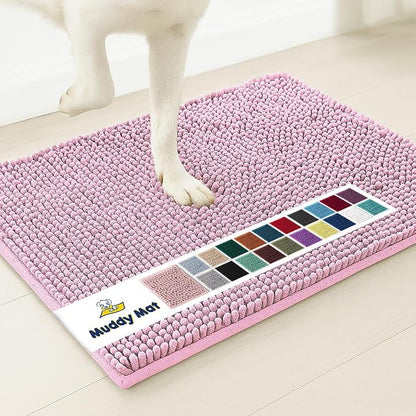 Muddy Mat® | Super Water Absorbent Door Mat Indoor, Microfiber Quick Dry Chenille Entryway Rug, Slip Resistant Front Door Mat, Indoor Mats for Entryway, Machine Washable Pet Rug, Pink 16"x24"