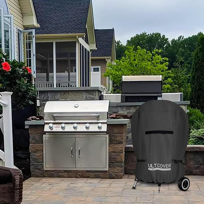 ULTCOVER Outdoor Waterproof Charcoal Kettle Grill Cover for Most 18 inch Round Smoker Size Up to 23” Dia x 32” H, Black