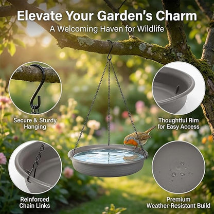 Hanging Bird Bath Bird Feeder - Bird Bath for Outside Outdoors Hanging with Tray Bowl Water Feeder, Garden Bird Bath 2-in-1 Bird Feeder Bath, Durable PP Bird Bath Bowl for Garden Patio Backyard Decor