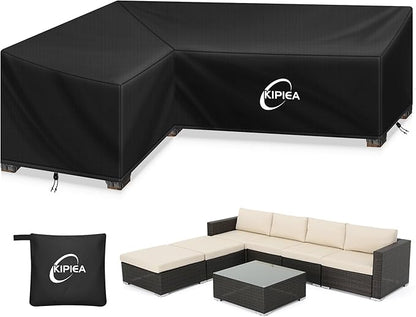 Kipiea Patio L-Shaped Sectional Sofa Cover, Heavy-Duty 420D Oxford Fabric Outdoor Sectional Cover with 6 Windproof Buckles, Anti UV No Tears, No Fading (Left Facing, 88" x 114" L x 33.5" D x 31" H)