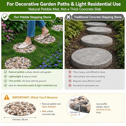 6 PCS River Rock Stepping Stones Outdoor, 12 Inch Diameter Round Pavers Pebbles Polished Gravel for Garden Walkway