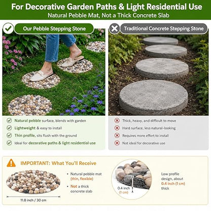 6 PCS River Rock Stepping Stones Outdoor, 12 Inch Diameter Round Pavers Pebbles Polished Gravel for Garden Walkway
