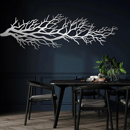 Metal Tree Branch Wall Art, Nature Sculpture, Dry Ivy Home Decor Sign, Large Housewarming Gift (9"x30"|23x76cm, White)