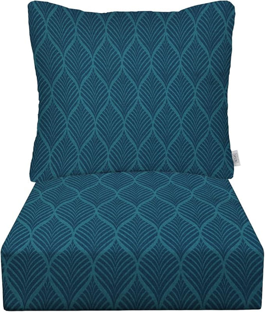RSH DECOR: Deep Seating Cushion with Pillow Back | 23” x 26” Seat | All-Weather Spun Fabric | Water and Fade-Resistant | Outdoor Chair Cushion Set for Patio Furniture | Fenbrook Blue
