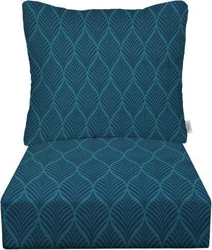 RSH DECOR: Deep Seating Chair Cushion with Pillow Back | 24” x 24” Seat | All-Weather Spun Fabric | Outdoor Cushion Set for Patio Furniture | Fenbrook Blue
