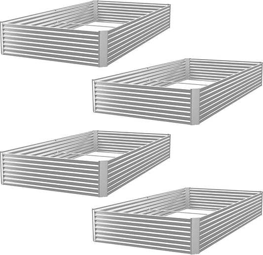 4 Pack 6x3FT Corrugated Galvanized Steel Raised Garden Bed Outdoor, Metal Above Ground Garden Bed for Vegetables and Flowers, Rectangle Raised Beds for Gardening
